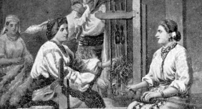 „Țesătoare” – Carol Popp de Szathmári, 1908, public domain, Wikimedia Commons.