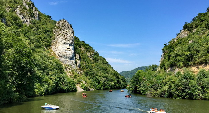 Decebalus Rex – the largest rock sculpture in Europe, on the Danube River.